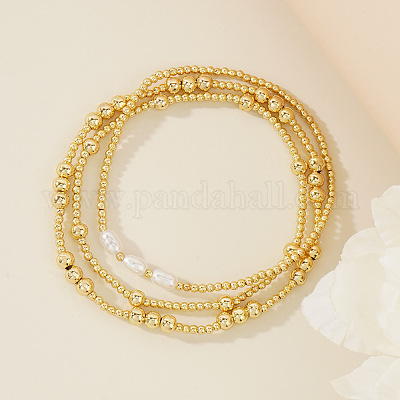 3шт латунные круглые бусины эластичные браслеты для женщин UW6152-1