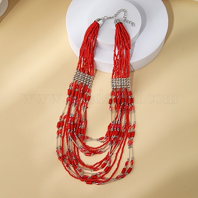 Многорядные ожерелья из стеклянных бусин в стиле бохо NJEW-H063-01P-04-1