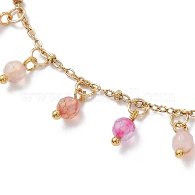 3 шт. браслеты на ногу из двухцветного натурального агата (окрашенного и нагретого) с ограненными круглыми кисточками из нержавеющей стали 304 AJEW-AN00744-1