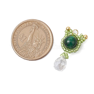 Подвески в форме кошки из натурального зеленого тигрового глаза (окрашенного и нагретого) и стеклянных бусин ручной работы PALLOY-MZ00488-06-1