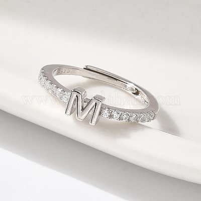 S925 регулируемые кольца с буквами из стерлингового серебра для женщин RJEW-M068-01P-M-1