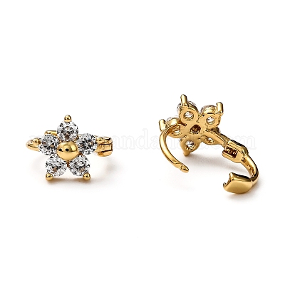 Серьги-кольца Huggie из латуни с прозрачным фианитом и прозрачным фианитом EJEW-H121-16G-1