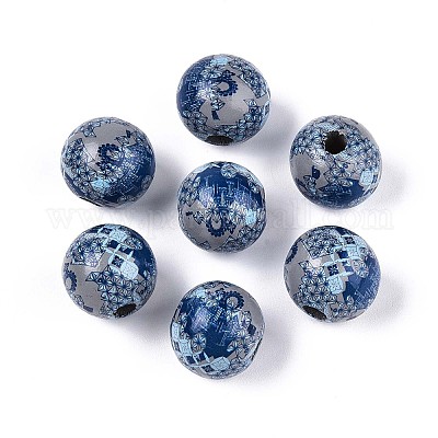 Бусины из дерева схима в богемном стиле с принтом WOOD-T032-31C-1