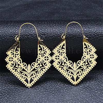 Серьги-кольца из нержавеющей стали 304 в форме полого ромба EJEW-P248-05G-1