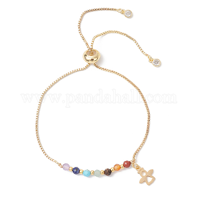 Браслеты-слайдеры из латунной цепочки-коробки с чакрами BJEW-JB12602-01-1