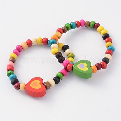 Bracelets extensibles avec perles en bois pour enfants en gros
