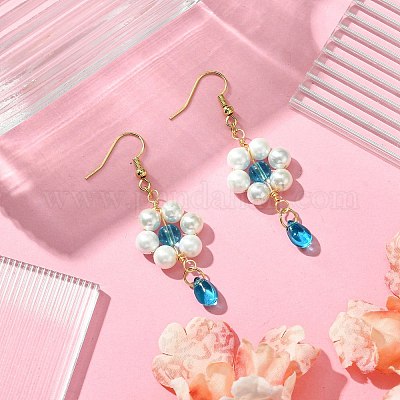 Серьга с жемчугом и стеклянной подвеской EJEW-JE05931-02-1