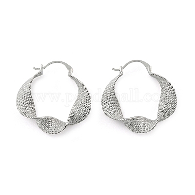 Текстурированные витые серьги-кольца из латуни для женщин EJEW-U055-03B-P-1