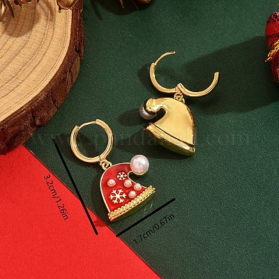 Серьги-кольца с латунной эмалью и снежинкой в рождественской шапке PB9620-1