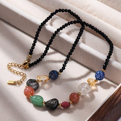 Ожерелья из бусин из нержавеющей стали 304 с натуральными драгоценными камнями NJEW-U026-14G-1