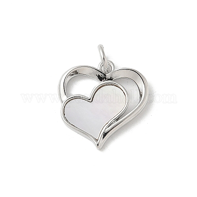 Подвески в виде сердечек из натуральной белой ракушки из латуни с соединительными кольцами KK-S522-08B-P-1