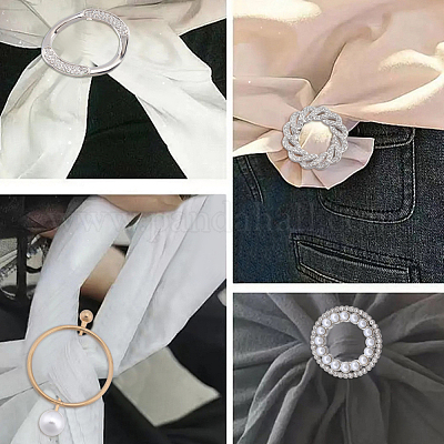 Women Rhinestone Shawl Buckle Silk Scarf Ring Oval Flower Brooch Scarf Clip