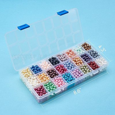 Круглые бусины из экологически чистого окрашенного стекла с жемчугом HY-PH0011-02-6mm-1