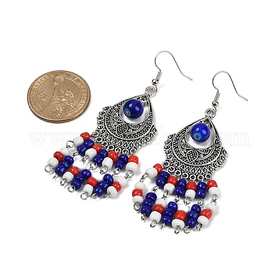 Серьги-люстры из сплава стеклянных бусин в форме слезы EJEW-JE06509-1