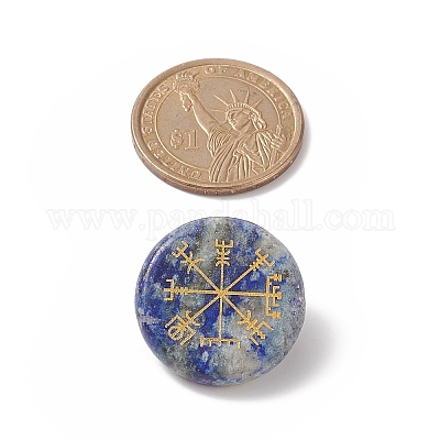 Плоская круглая брошь из натурального драгоценного камня с узором в стиле скандинавского язычества JEWB-BR00087-1