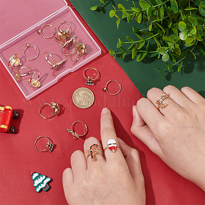 18 шт. набор из 6-6 эмалевых регулируемых колец в стиле Санта-Клауса RJEW-NB0001-03-1