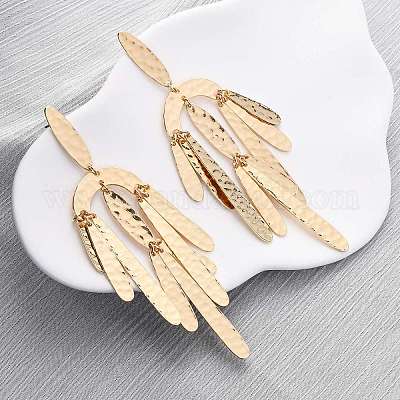 Овальные серьги-люстры из цинкового сплава EJEW-Z107-03G-01-1