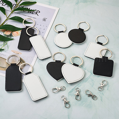 PandaHall 4pcs 4 Colors Sublimation Keychain Blanks, PU Leather Keychain with Zinc Alloy Key Rings, Double-Side Printed Heat Transfer