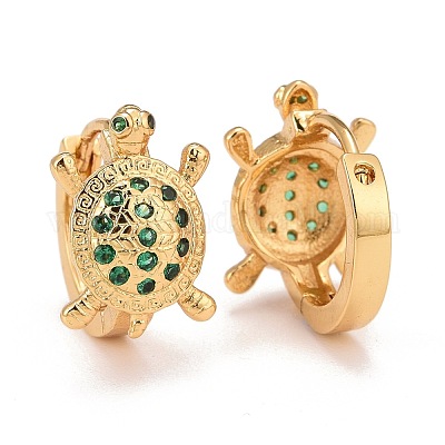 Серьги-кольца Huggie из латуни с кубическим цирконием из 18-каратной позолоты EJEW-C012-05-1