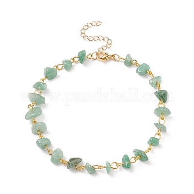 Браслет на щиколотку с бусинами из драгоценных камней и цепочками из нержавеющей стали 304 для женщин AJEW-AN00497-1