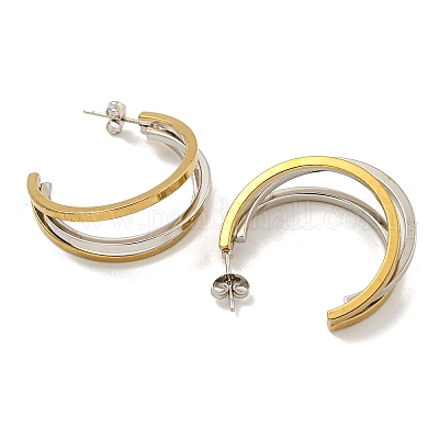 Многослойные серьги-гвоздики из нержавеющей стали с буквой c 202 EJEW-H003-13GP-02-1