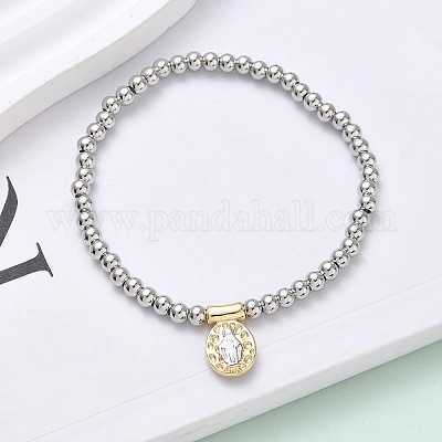 Браслеты с овальными подвесками из латуни BJEW-B148-03A-02-1