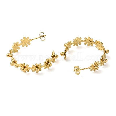 Серьги-гвоздики в форме цветка из нержавеющей стали 304 EJEW-K290-01G-1