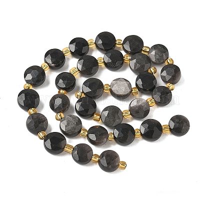 Натуральный серебристый блеск нитей обсидиана G-G271-C08-10mm-1