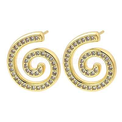 Серьги-гвоздики из латуни с микропаве из прозрачного кубического циркония Vortex Spiral EJEW-L305-05G-02-1