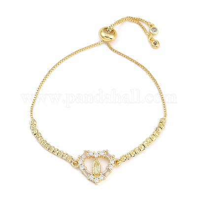 Браслеты-слайдеры из латуни с микропаве из кубического циркония на тему Девы Марии для женщин BJEW-U013-02G-05-1