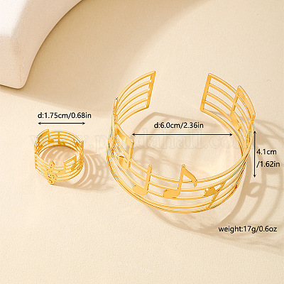 Наборы полых браслетов-манжет и колец из сплава с музыкальными нотами FS-WG9B413-01-1