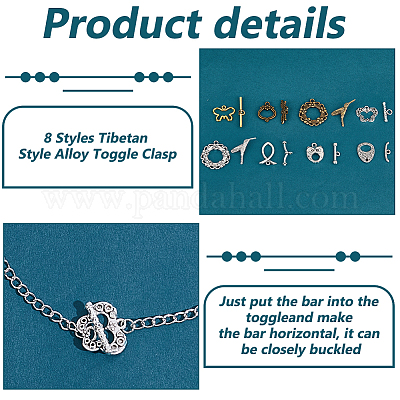 48 шт. 8 стиля тибетский стиль сплав застежка тогл со стразами FIND-PH0020-10-1
