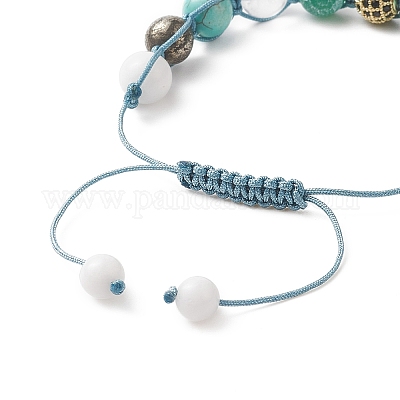 Круглый плетеный браслет из натуральных и синтетических драгоценных камней BJEW-JB09274-1