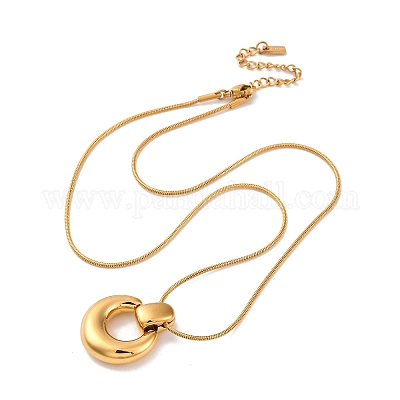 Ожерелья из нержавеющей стали 304 с подвеской в виде кольца и цепочки-змеи NJEW-U026-06G-1
