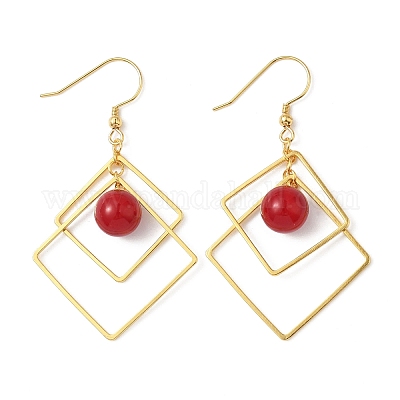 Серьги-подвески из гальванизированной латуни с имитацией жемчуга EJEW-Z129-01G-1