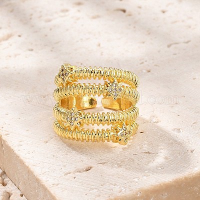 Кольца-манжеты для женщин с покрытием из латуни с микропаве из прозрачного кубического циркония RJEW-M028-103G-1