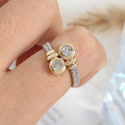 Плоские круглые латунные кольца с микропаве и прозрачным фианитом на палец FS-WGBC030-01-1