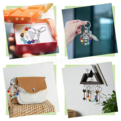 4 шт. кулон в виде чакры с деревом жизни и перьями из натуральных и синтетических драгоценных камней HJEW-MA00015-1