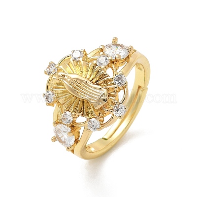 Кольца на палец с прозрачным кубическим цирконием на тему Девы Марии RJEW-G337-02G-03-1