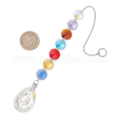 Восьмиугольные бусины из радужного стекла и подвесные ловцы солнца в форме капли&nbsp;HJEW-JM04767-1
