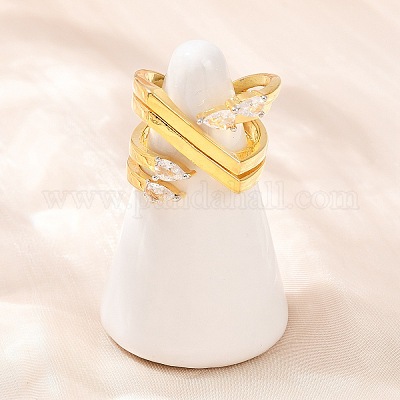 Манжеты из латуни с микро паве кубический цирконий для женщин RJEW-L132-06G-1