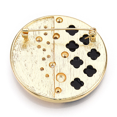 Плоские круглые броши из натуральной ракушки пауа с жемчугом JEWB-N001-07G-1