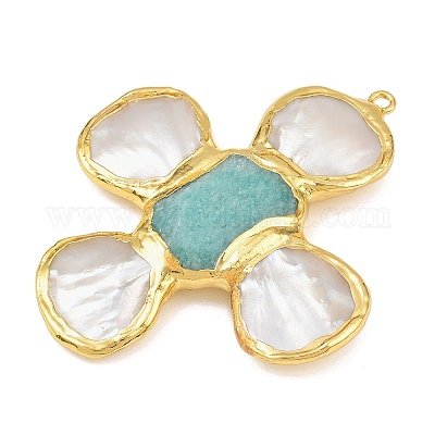 Крупные подвески из натурального амазонита и ракушечного жемчуга KK-H516-24G-03-1