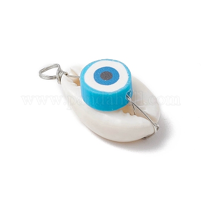 Подвески из полимерной глины ручной работы из натуральной ракушки каури и сглаза PALLOY-JF03812-1