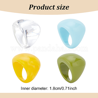 4 шт. набор из 4-х цветных колец из смолы с широким куполом для женщин RJEW-AN0001-10-1
