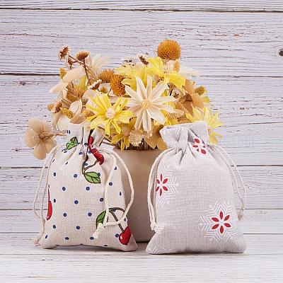 Rose Burlap Drawstring Bags - Floral Gift Bags Flower Linen Burlap Bags  with Drawstring Small Pouches for Wedding Party Favor Jewelry