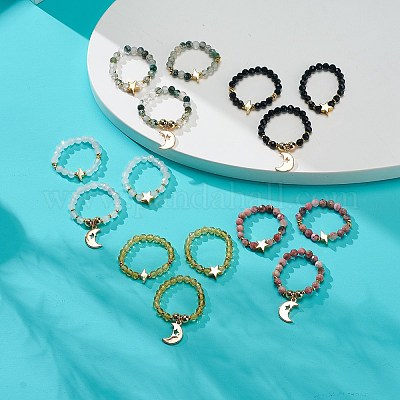 3 шт. 3 стильных кольца из бисера с драгоценными камнями RJEW-JR00522-1