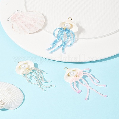 Подвески из натурального ракушечного и стеклянного жемчуга большие PALLOY-FS00031-1