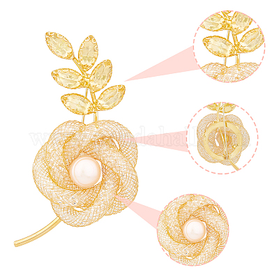 2 шт. брошь-булавка в виде цветка розы со стразами и бусинами из натурального жемчуга JEWB-HY0001-24-1