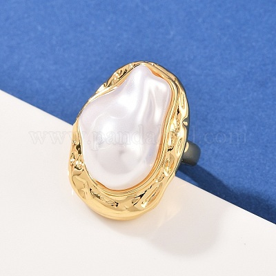 Кольца-манжеты из латуни и АБС-пластика с жемчугом для женщин RJEW-L132-02G-1